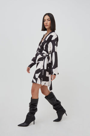 Abstract Printed Satin Wrap Dress - WKND Girl