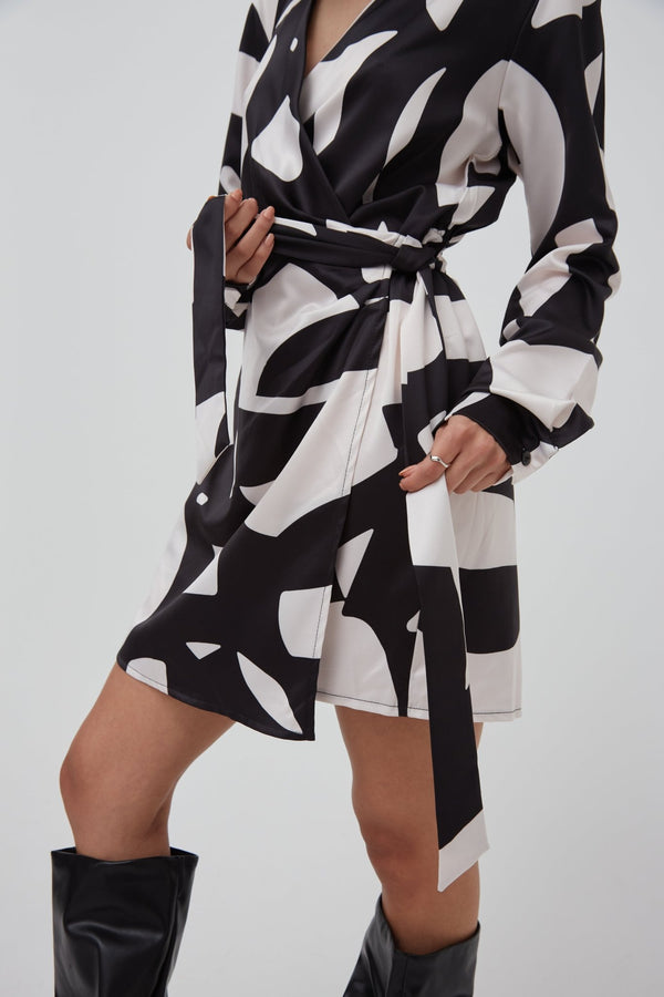 Abstract Printed Satin Wrap Dress - WKND Girl