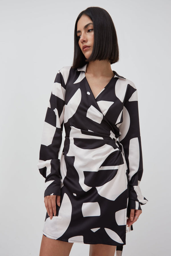 Abstract Printed Satin Wrap Dress - WKND Girl