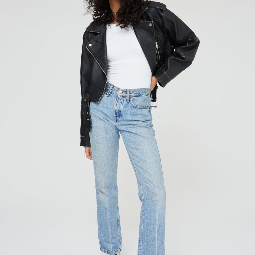 LEATHER EFFECT CROPPED BIKER JACKET