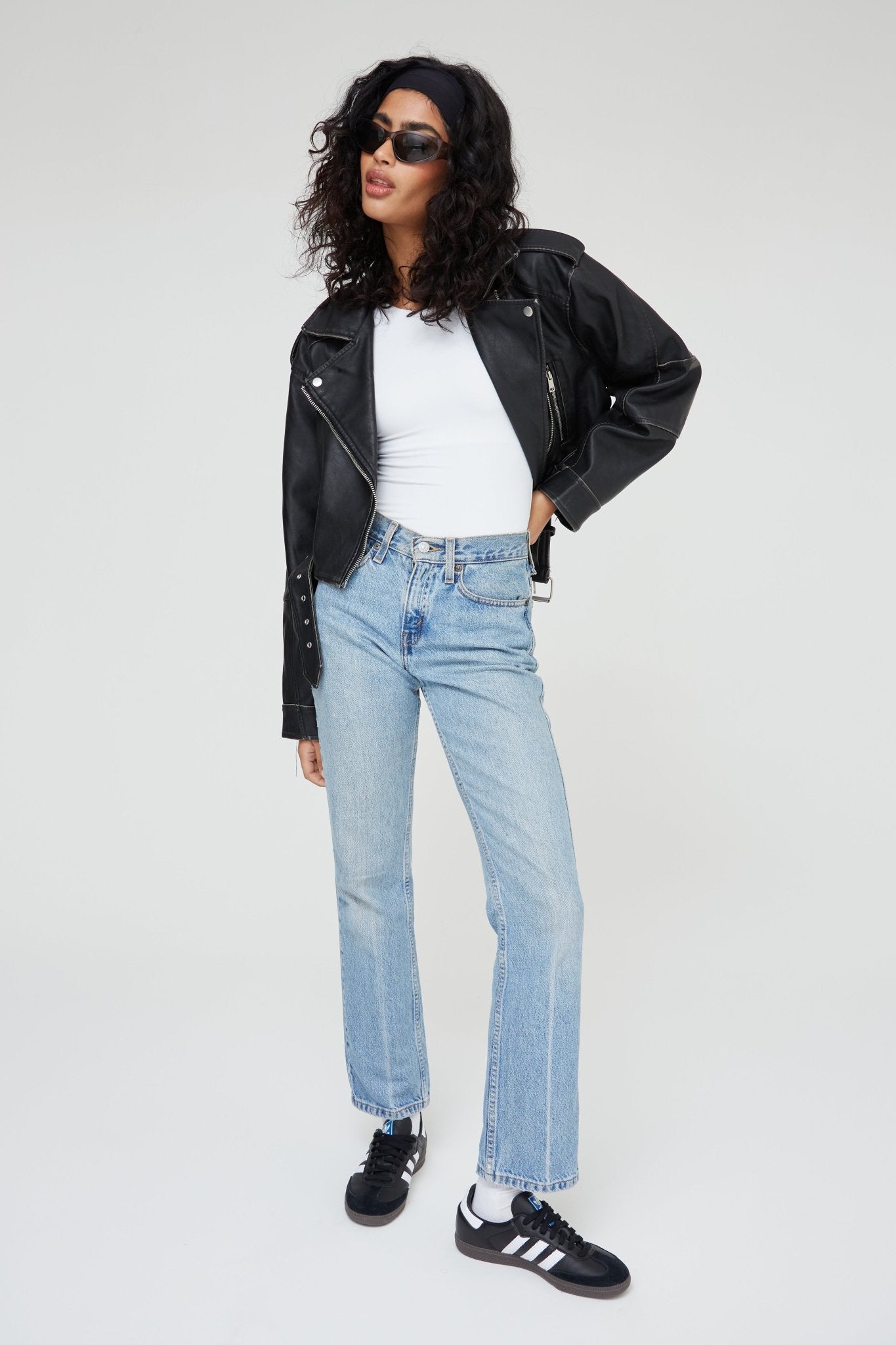 LEATHER EFFECT CROPPED BIKER JACKET