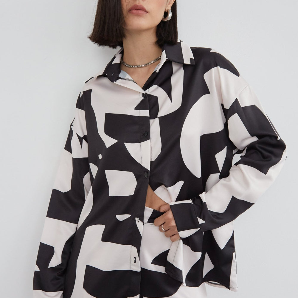 Abstract Printed Satin Oversized Shirt - WKND Girl