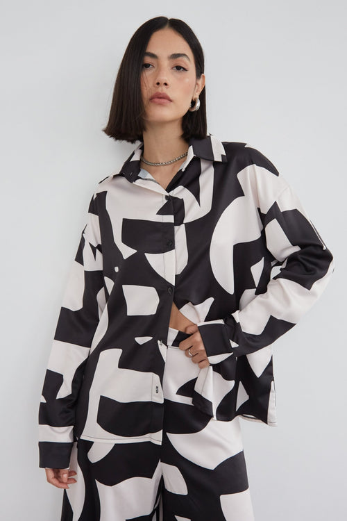 Abstract Printed Satin Oversized Shirt - WKND Girl