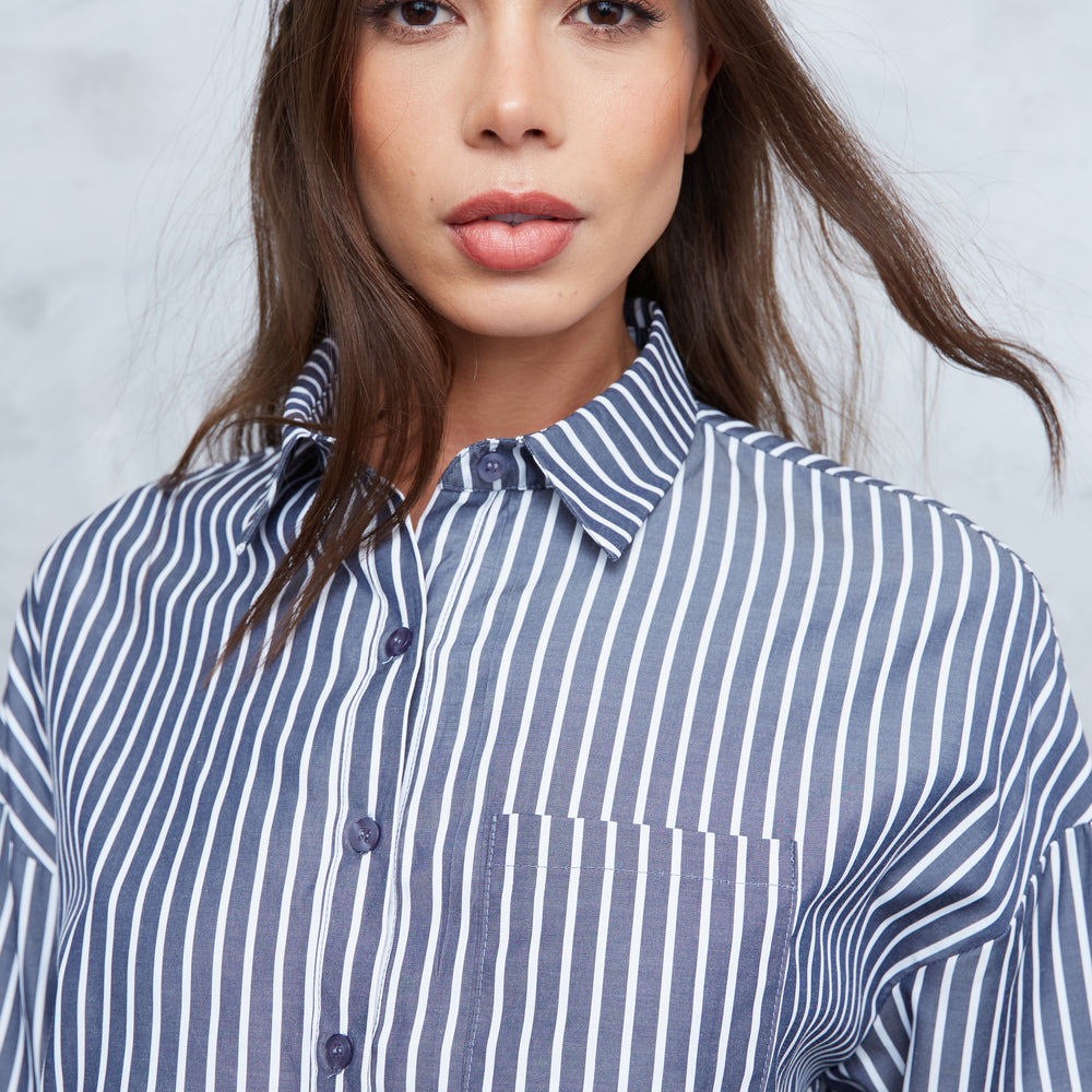 PINSTRIPE OVERSIZED CROP SHIRT