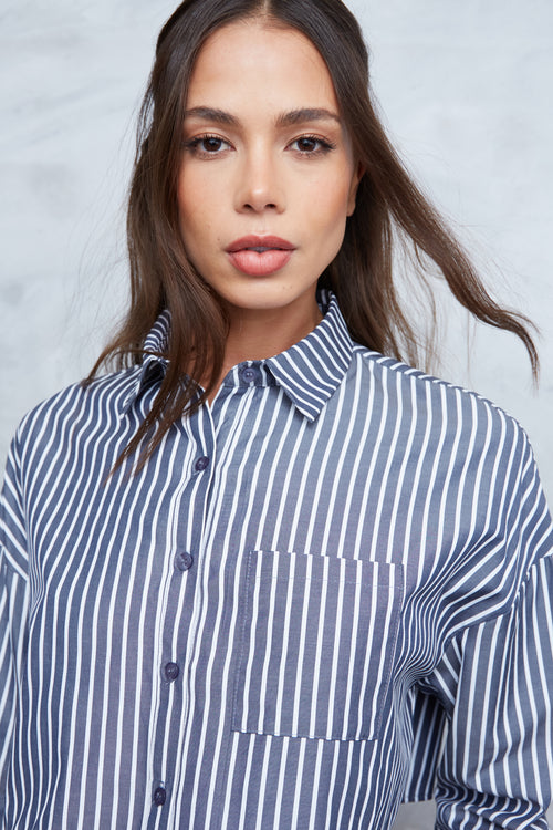 PINSTRIPE OVERSIZED CROP SHIRT