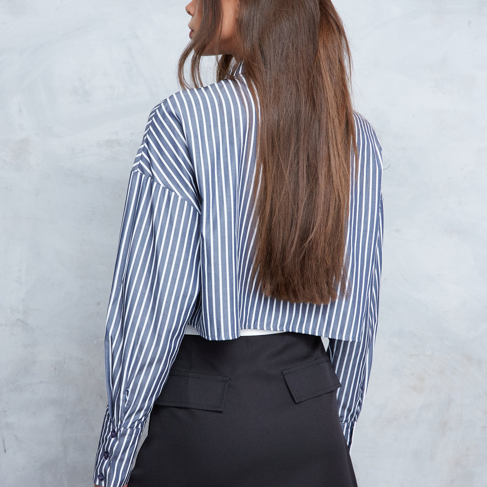 
                      
                        PINSTRIPE OVERSIZED CROP SHIRT
                      
                    