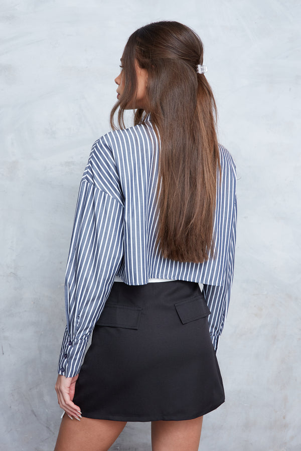 PINSTRIPE OVERSIZED CROP SHIRT