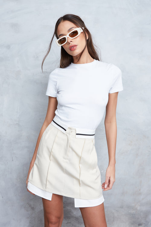 CONTRAST WAISTBAND TAILORED MINI SKIRT