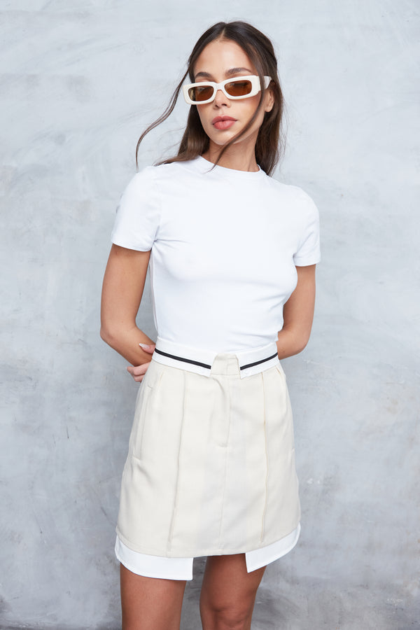 CONTRAST WAISTBAND TAILORED MINI SKIRT