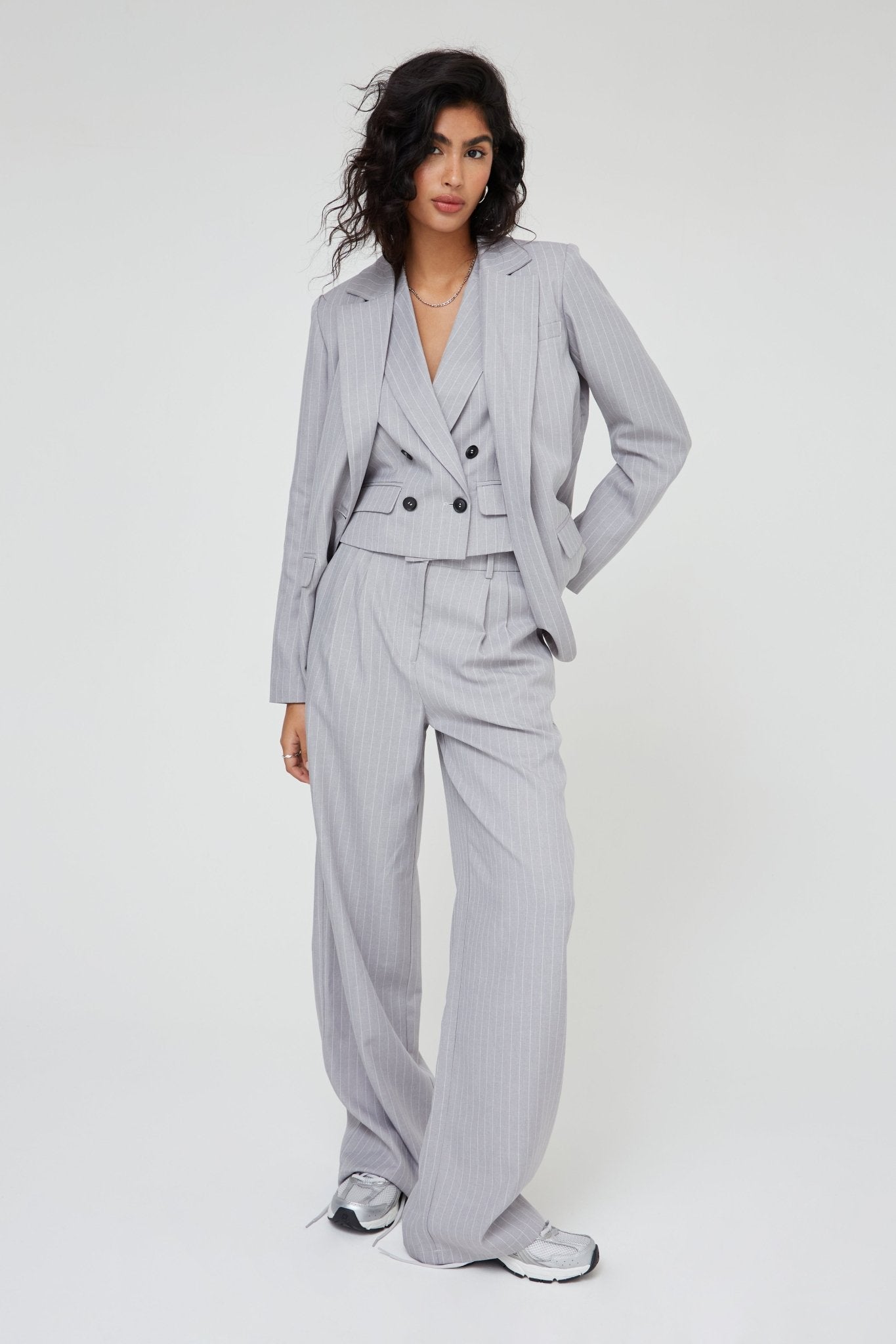 WKND Girl Oversized Grey Pinstripe Blazer