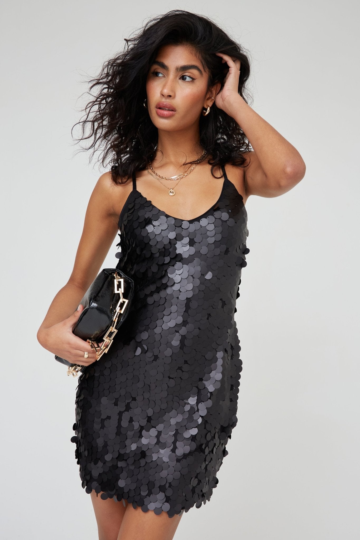 black disc sequin dress Black Petite Disc Sequin Cut Out Mini Dress