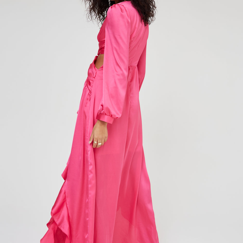 
                      
                        SATIN RUFFLE MAXI DRESS
                      
                    