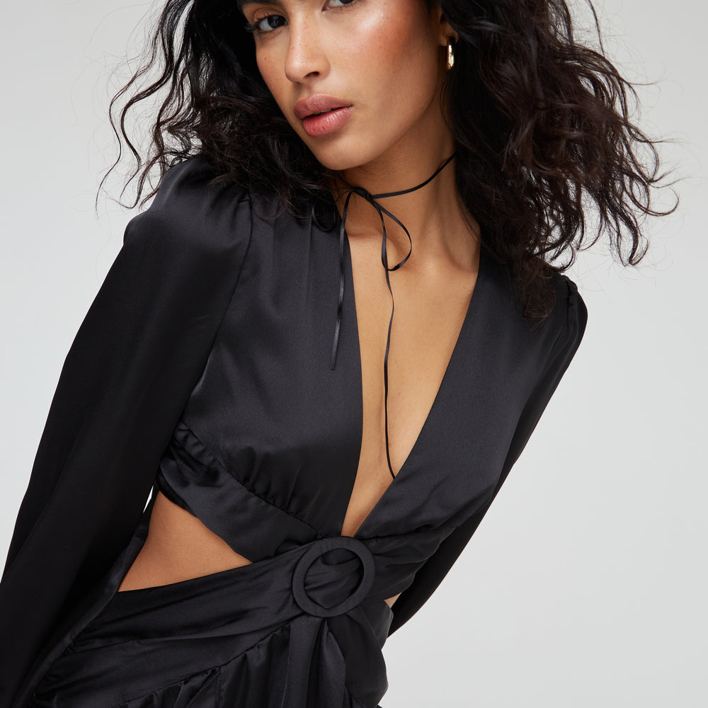 
                      
                        SATIN RUFFLE MAXI DRESS
                      
                    