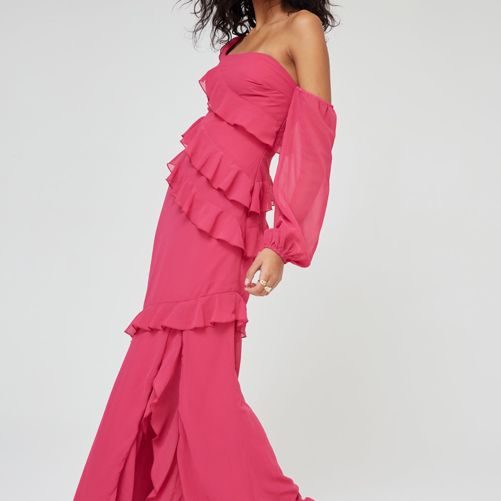 
                      
                        RUFFLE LONG SLEEVE MAXI DRESS
                      
                    