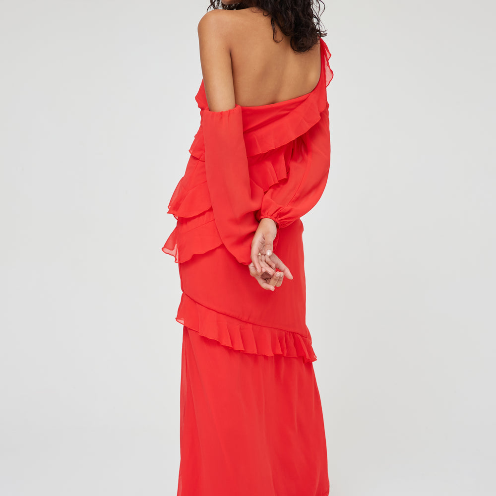 
                      
                        RUFFLE LONG SLEEVE MAXI DRESS
                      
                    