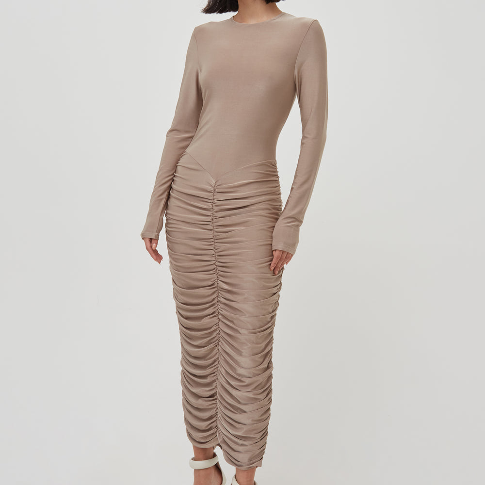 PREMIUM RUCHED FRONT MIDAXI DRESS