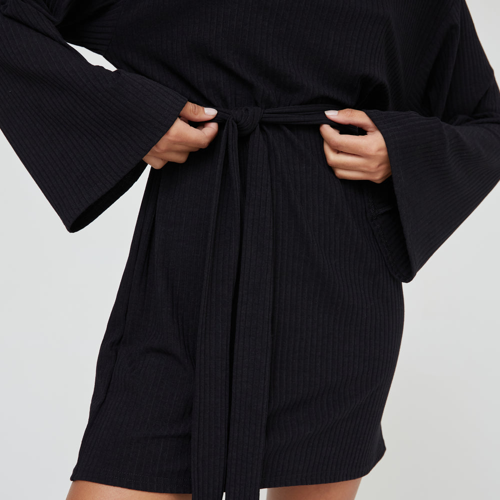 SOFT RIB ROLL NECK BELTED MINI DRESS