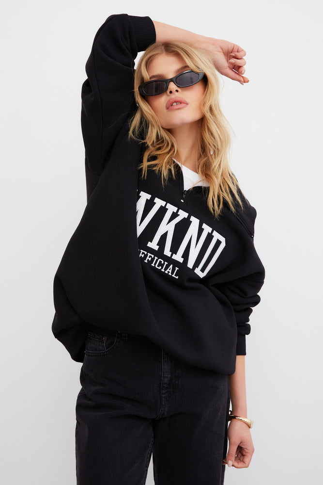 
                      
                        WKND EMBROIDERED OVERSIZED ZIP SWEAT
                      
                    