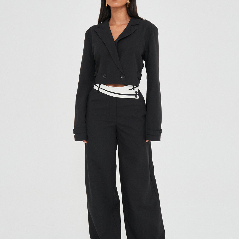 
                      
                        TAILORED CONTRAST WAISTBAND TROUSERS
                      
                    