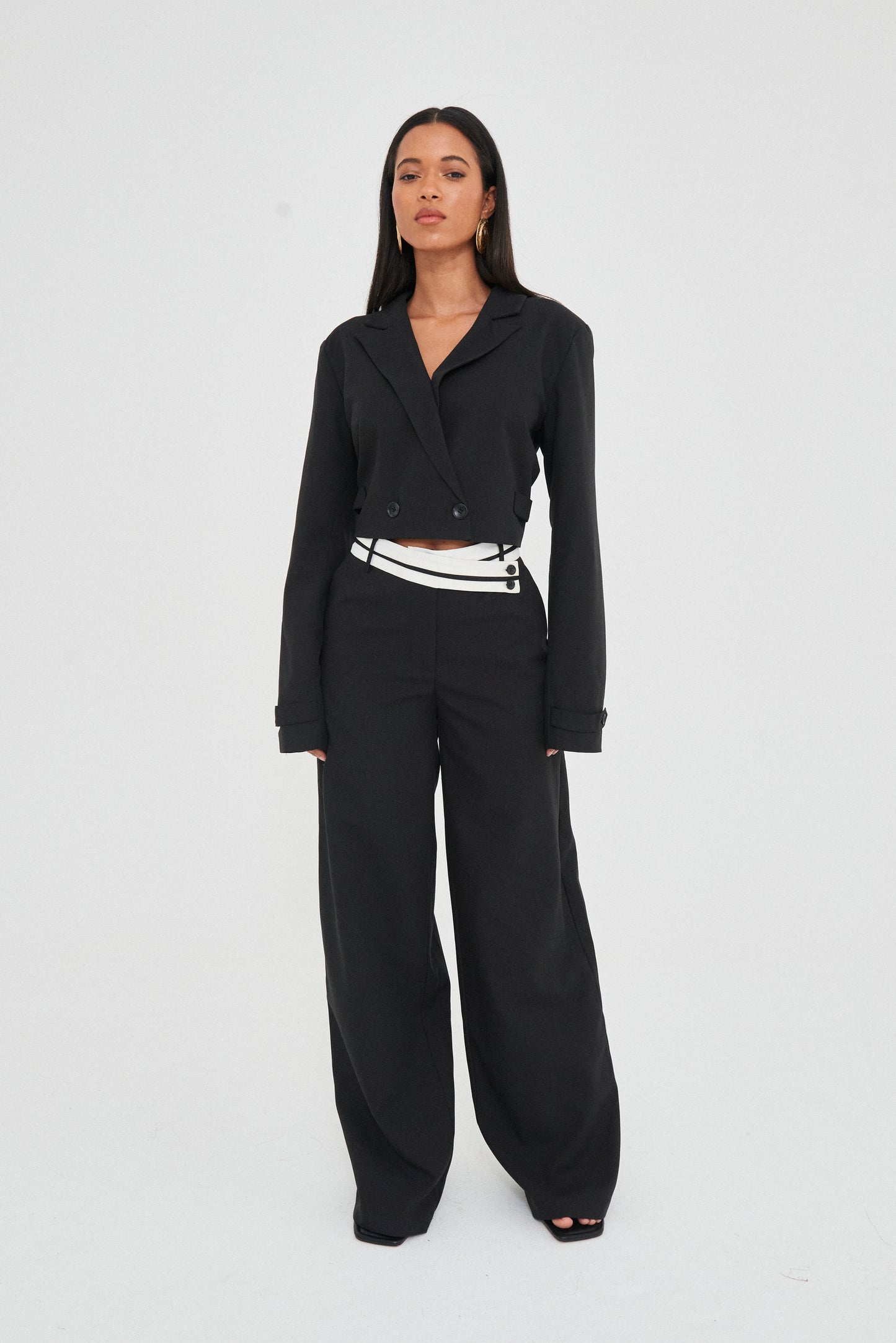 TAILORED CONTRAST WAISTBAND TROUSERS