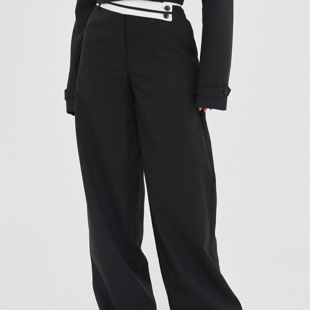 
                      
                        TAILORED CONTRAST WAISTBAND TROUSERS
                      
                    