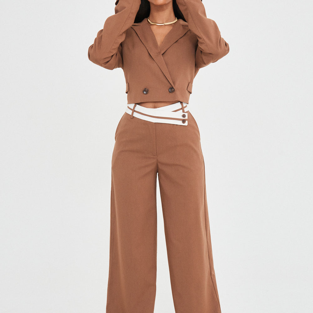 
                      
                        TAILORED CONTRAST WAISTBAND TROUSERS
                      
                    