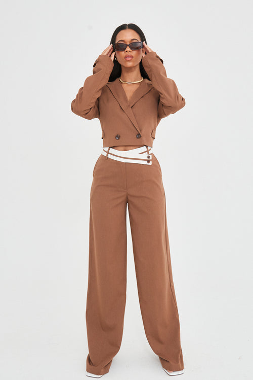 TAILORED CONTRAST WAISTBAND TROUSERS