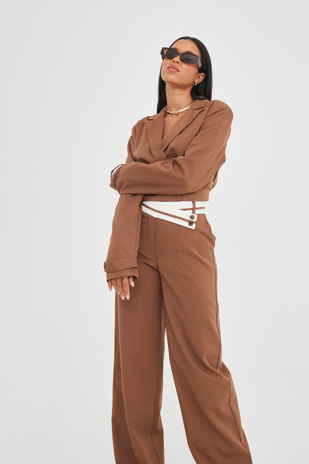 TAILORED CONTRAST WAISTBAND TROUSERS