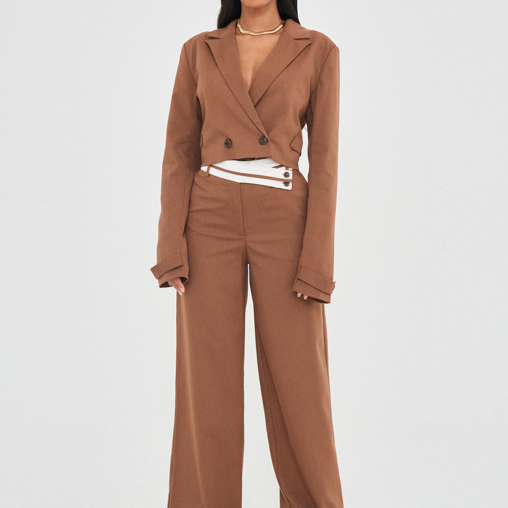 TAILORED CONTRAST WAISTBAND TROUSERS