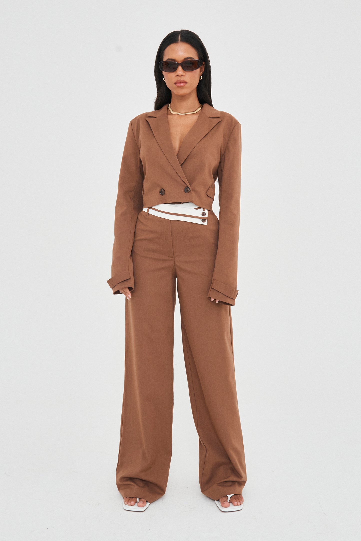 TAILORED CONTRAST WAISTBAND TROUSERS