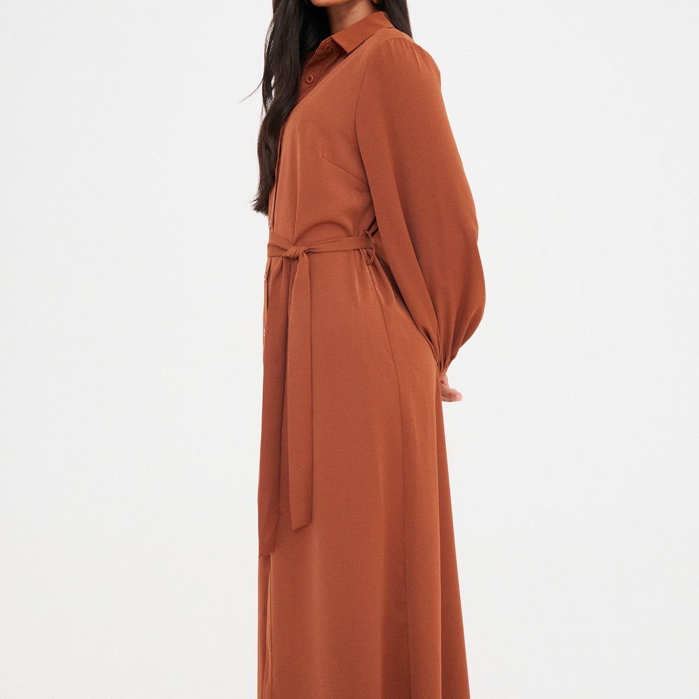 WOVEN BELTED MIDAXI SHIRT DRESS