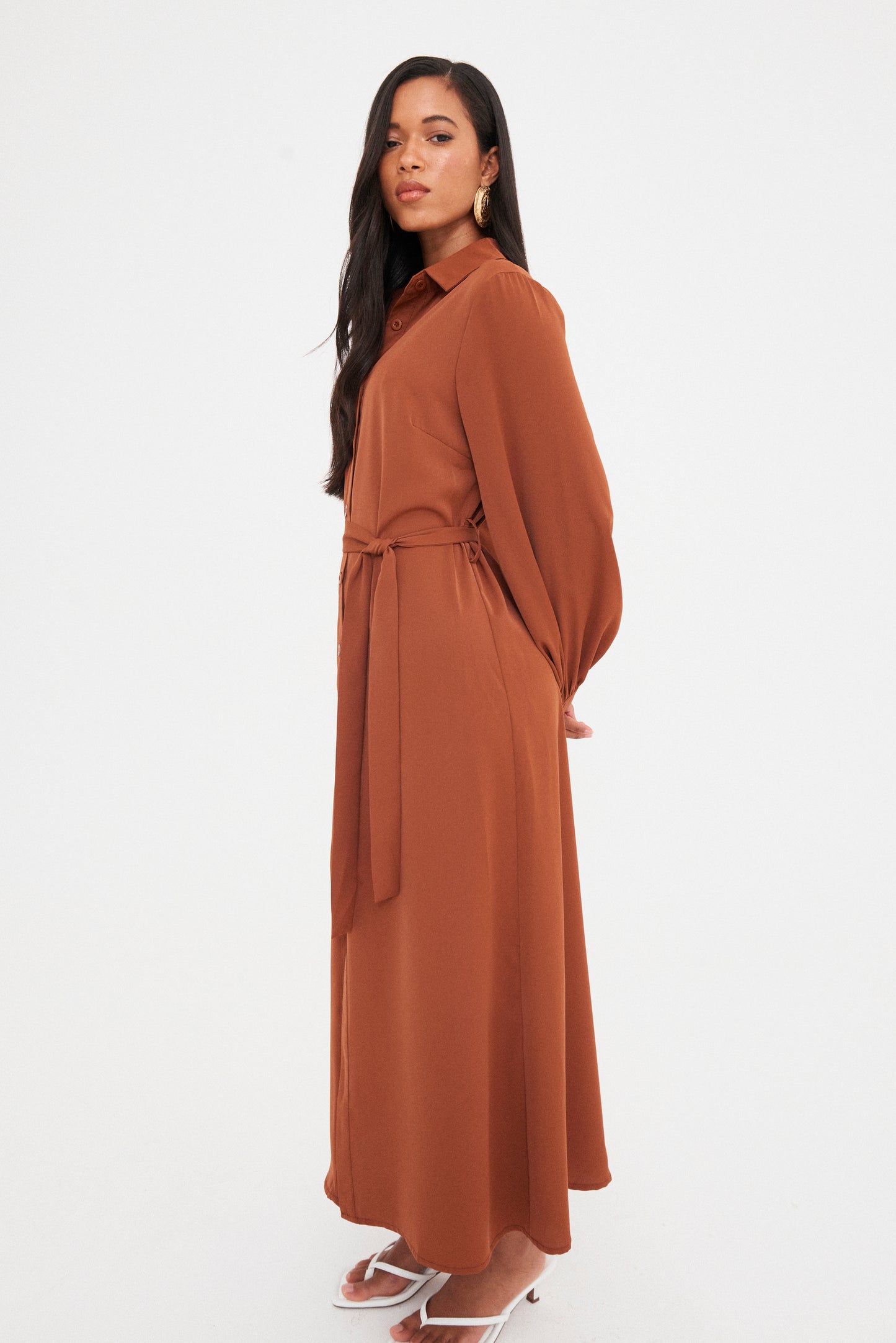 WOVEN BELTED MIDAXI SHIRT DRESS