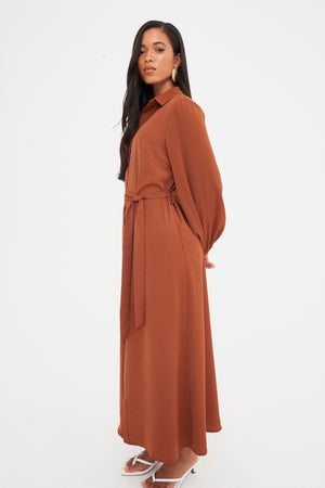 WOVEN BELTED MIDAXI SHIRT DRESS