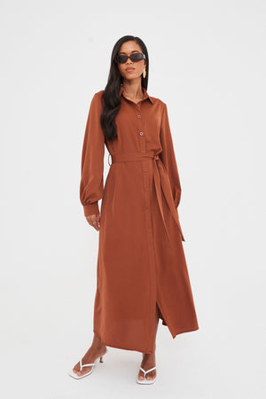 WOVEN BELTED MIDAXI SHIRT DRESS