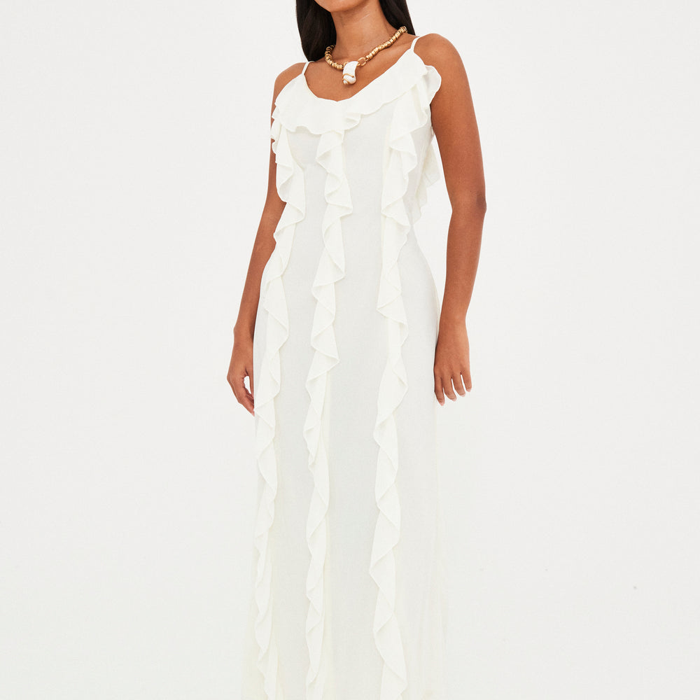 RUFFLE CHIFFON MAXI DRESS