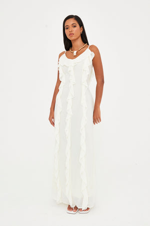 RUFFLE CHIFFON MAXI DRESS