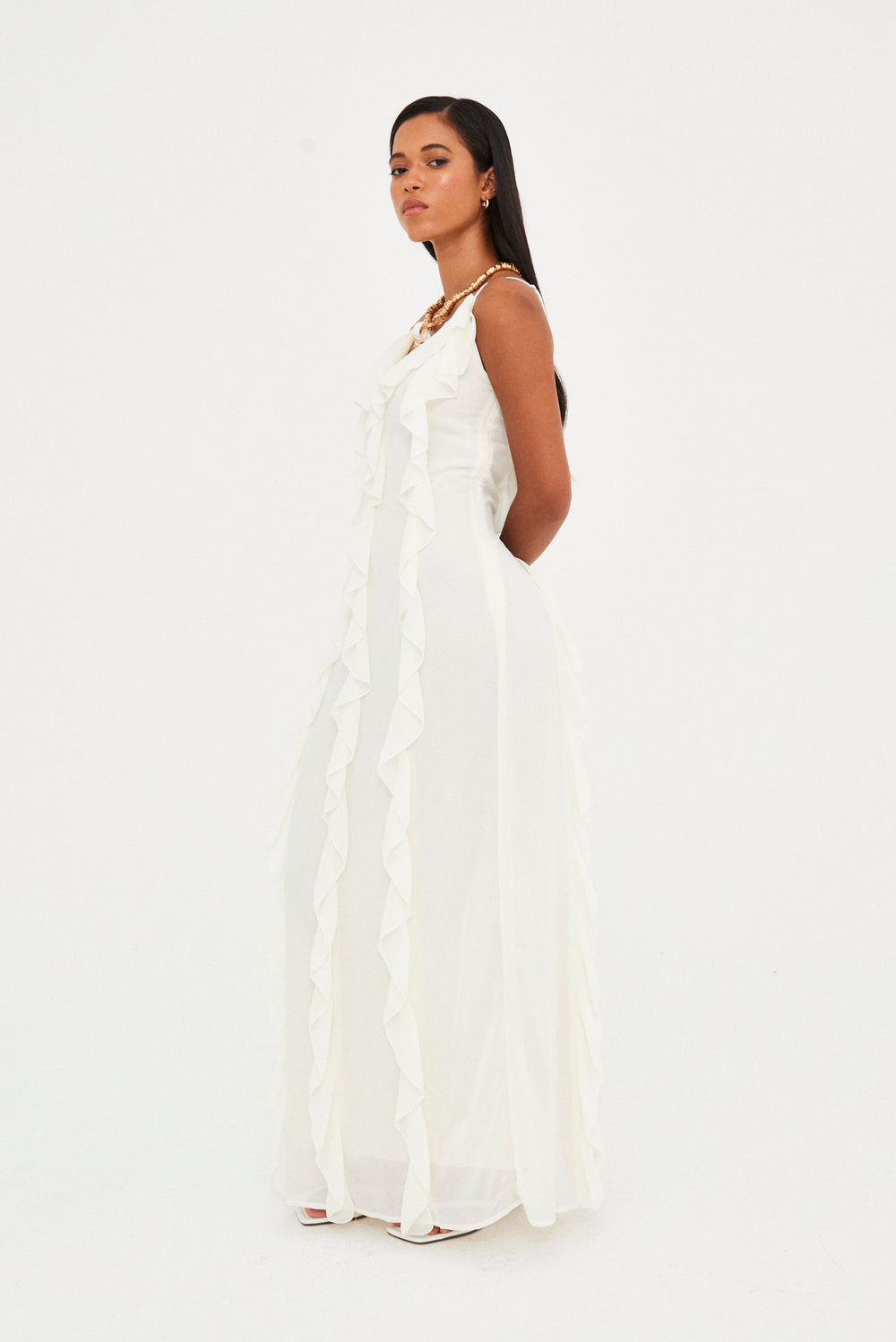 RUFFLE CHIFFON MAXI DRESS