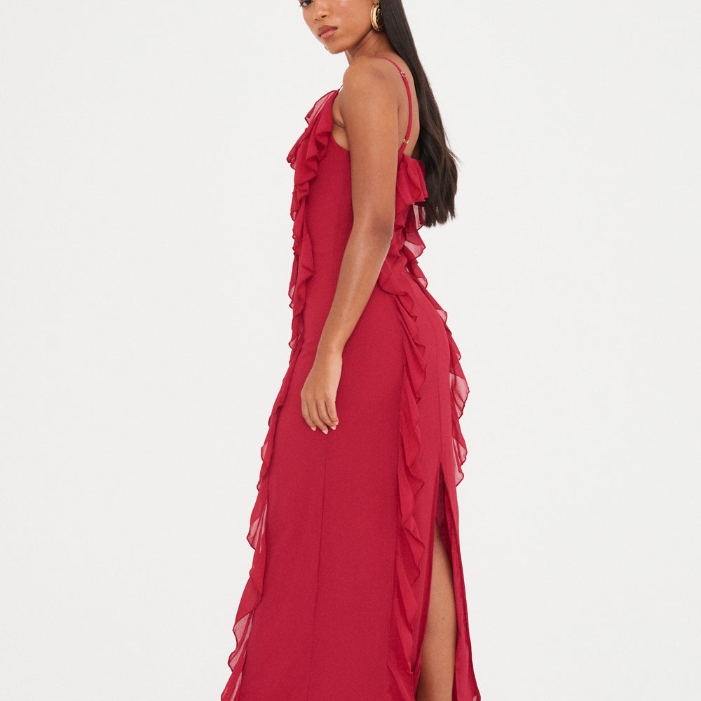 
                      
                        RUFFLE CHIFFON MAXI DRESS
                      
                    