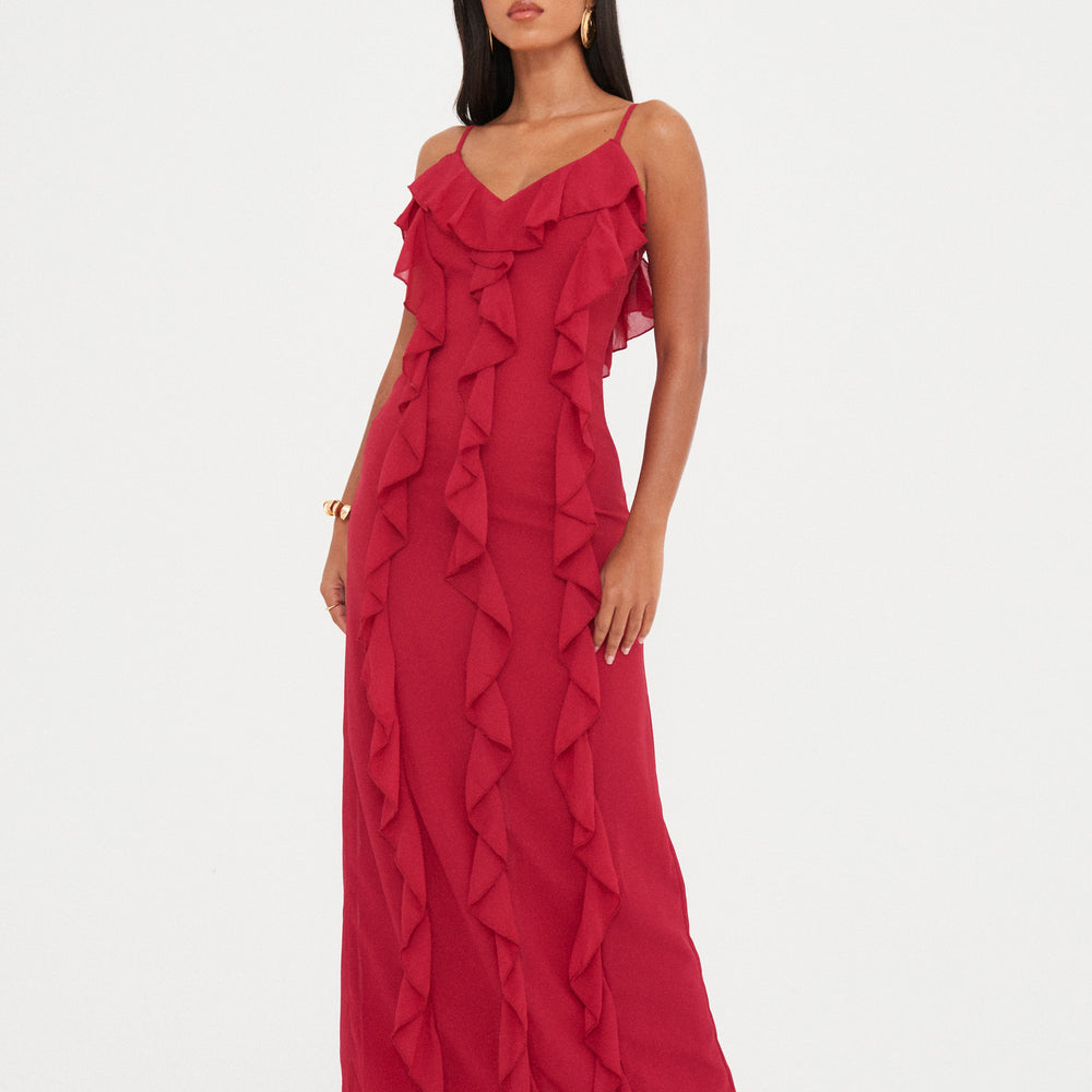 
                      
                        RUFFLE CHIFFON MAXI DRESS
                      
                    