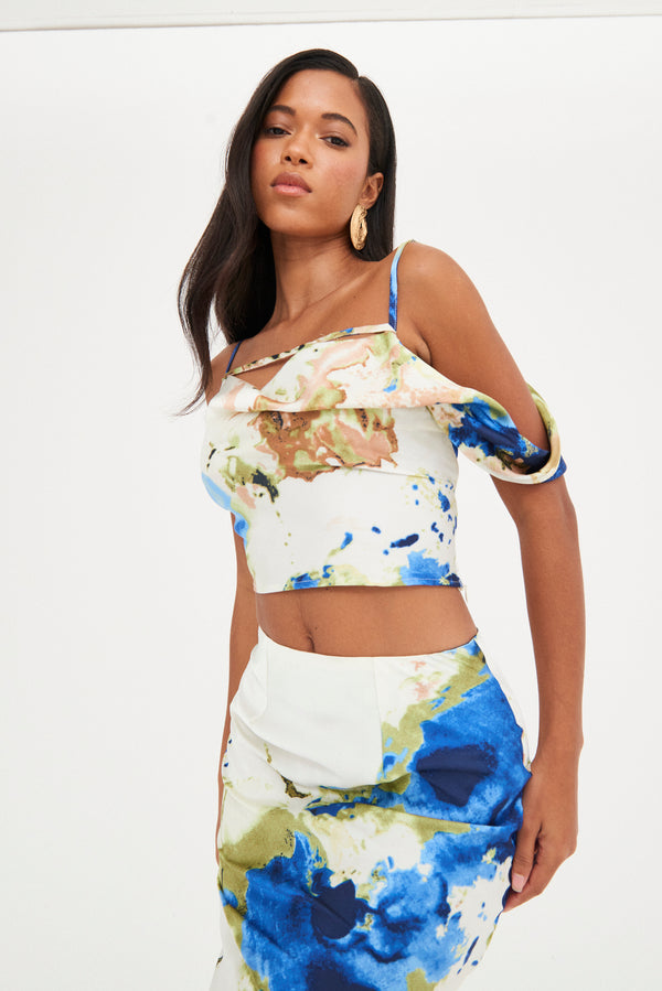 SATIN ABSTRACT CROP TOP