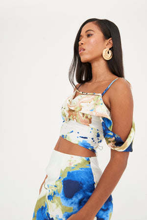 SATIN ABSTRACT CROP TOP