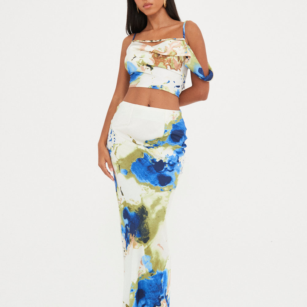 
                      
                        SATIN ABSTRACT MAXI SKIRT
                      
                    