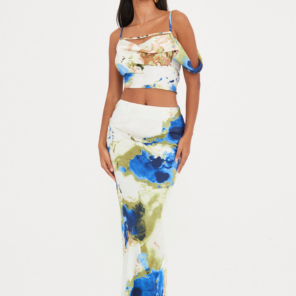 
                      
                        SATIN ABSTRACT MAXI SKIRT
                      
                    