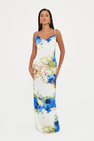 SATIN ABSTRACT MAXI DRESS