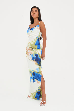 SATIN ABSTRACT MAXI DRESS