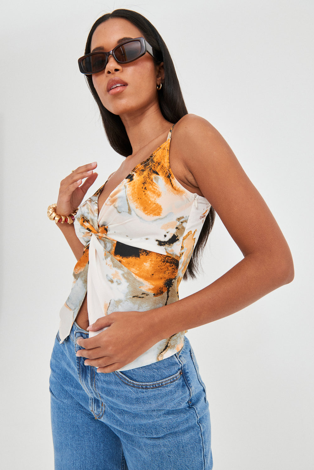 SATIN ABSTRACT TWIST DETAIL CAMI TOP