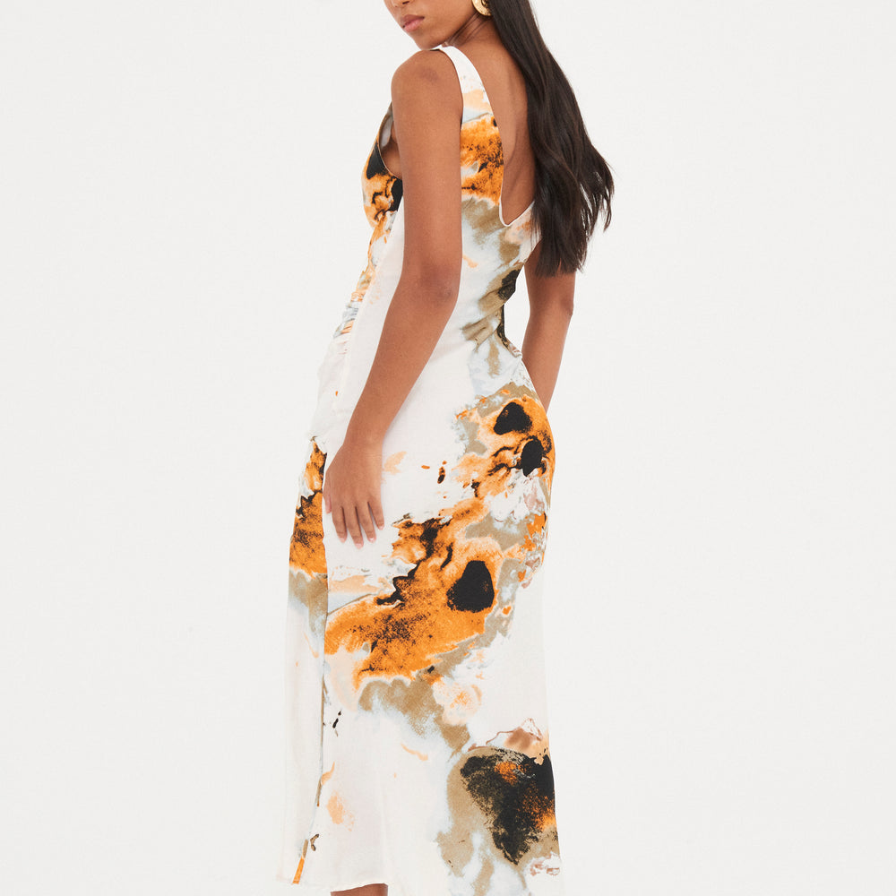 
                      
                        SATIN ABSTRACT COWL MAXI DRESS
                      
                    