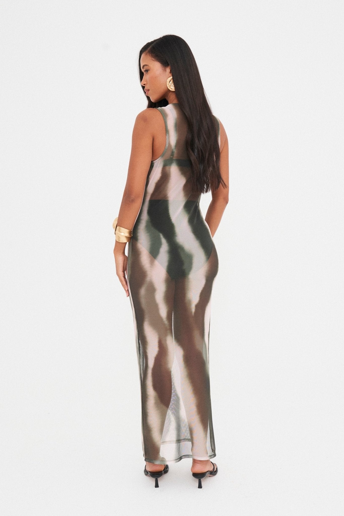 ABSTRACT SHEER MESH MIDAXI DRESS