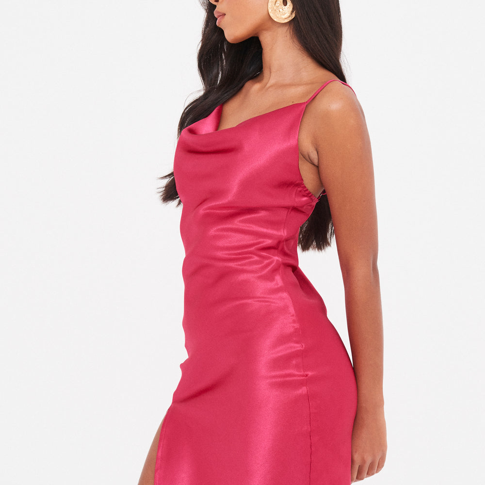 SATIN COWL NECK  MIDAXI DRESS