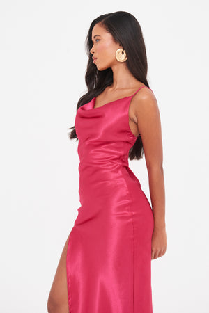 SATIN COWL NECK  MIDAXI DRESS